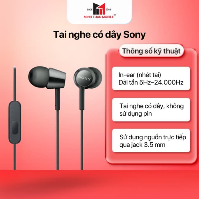 Tai nghe có dây Sony MDR-EX155AP Kết nối jack 3.5 mm Bảo hành chính hãng 12 tháng - Ảnh 12