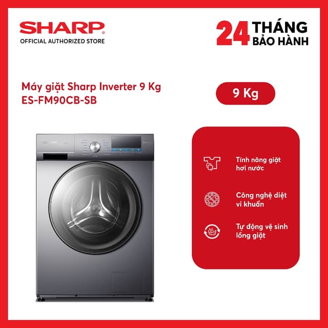 [MODEL 2026][Shopee - Lắp đặt 0Đ HN HCM] Máy giặt Sharp Inverter 9 kg ES-FM90CB-SB - Shopee Giao toàn quốc+chỉ lắp nội - Ảnh 4