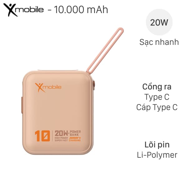 [SHIP HỎA TỐC] Pin sạc dự phòng Polymer 10000mAh Type C PD 20W Xmobile DS2054B kèm Cáp Type C Chính Hãng - Ảnh 3