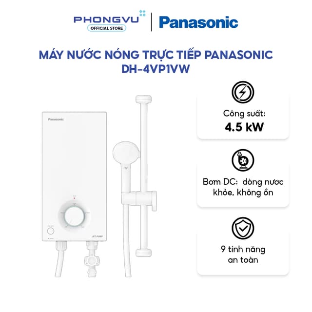Máy nước nóng trực tiếp Panasonic DH-4VP1VW - Công suất 4500W, 9 Tính năng an toàn, Bơm trợ lực DC - Bảo hành 12 tháng - Ảnh 7