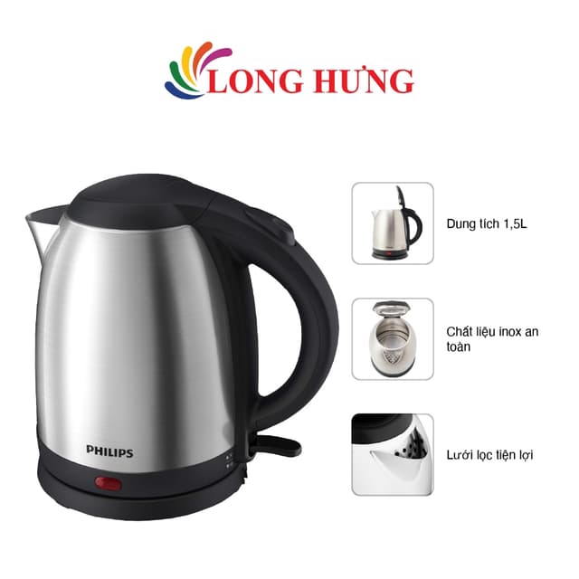 Bình đun siêu tốc Philips 1.5 lít HD9306/03 - Hàng chính hãng - Ảnh 3