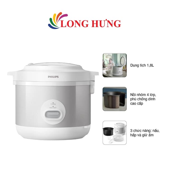 Nồi cơm điện nắp gài Philips 1.8 lít HD3008/30 - Hàng chính hãng - Ảnh 3