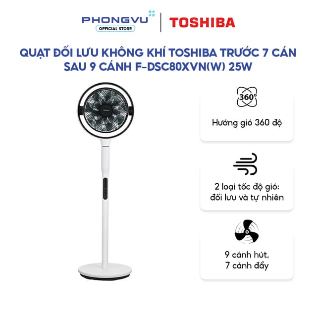 Quạt tuần hoàn đứng Toshiba F-DSC80XVN(W) 25W - 2 Tầng cánh(7 cánh trước - 9 cánh sau), Hẹn giờ - Bảo hành 12 tháng - Ảnh 3
