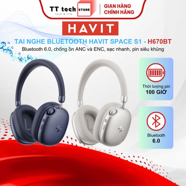 Tai Nghe Bluetooth Headphone Havit Space S1 H670BT Pin 100H, Kết nối 2 thiết bị, 5 mic chống ồn ENC - Ảnh 4