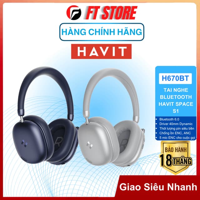 Tai Nghe Bluetooth Headphone Havit Space S1 H670BT Chống Ồn ENC, Pin 100H, Kết Nối 2 Thiết Bị | BH12T - Ảnh 3