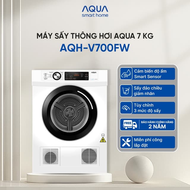 Máy sấy thông hơi Aqua 7 kg AQH-V700FW - Bảo hành 2 năm - Freeship toàn quốc - giao sau 10 - 15 ngày - Ảnh 5