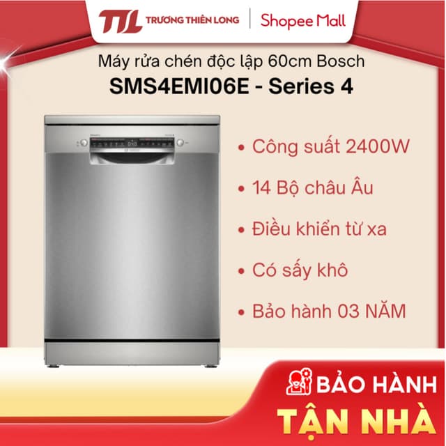 [Shopee - Lắp đặt 0Đ HN HCM] - Máy Rửa Chén Độc Lập BOSCH 14 Bộ SMS4EMI06E - Series 4 (60cm) - Ảnh 3