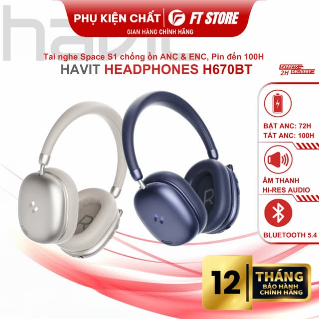 Tai nghe bluetooth chụp tai Havit H670BT ANC (Space S1) chống ồn chủ động ANC & ENC, pin đến 100H - Ảnh 9