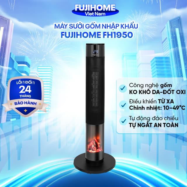 Máy sưởi gốm Nhập Khẩu không khô da điều khiển từ xa FUJIHOME FH1950, quạt sưởi ấm phòng tiết kiệm điện - Ảnh 6