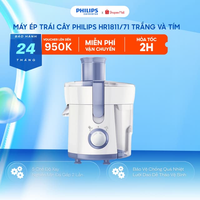 Máy Ép Trái Cây PHILIPS HR1811/71 300W - 2 Tốc Độ Ép Liên Tục, Ngăn Chứa Bã Lớn, Bảo Hành 24 Tháng - Ảnh 11