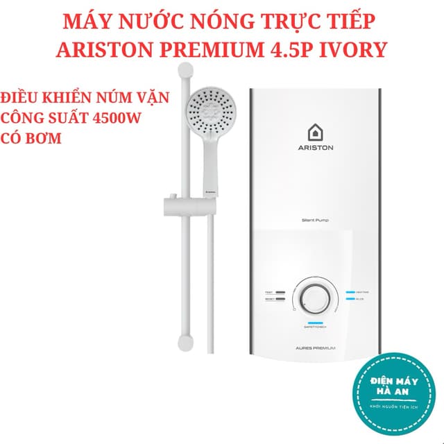 Máy nước nóng trực tiếp Ariston AURES PREMIUM 4.5P IVORY 4500W CÓ BƠM - Hàng chính hãng - Bảo hành 24 tháng - Ảnh 3