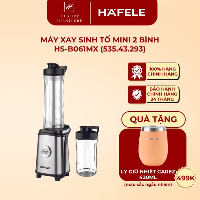 [Giao hỏa tốc HCM] Máy xay sinh tố mini Hafele HS-B061MX 2 cối - 535.43.293 - Ảnh 6