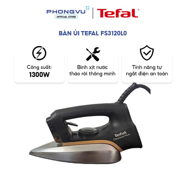 Bàn ủi Tefal FS3120L0 - 1300W, Mặt Đế Kim Loại Chống Dính, Bình Xịt 20ml, Dây Xoay 360° - Bảo hành 12 tháng - Ảnh 5
