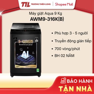 So sánh giá [Shopee - Lắp đặt 0Đ HN HCM] AWM9-316K(B) - Máy Giặt Lồng Đứng Aqua 9 Kg rẻ nhất?
