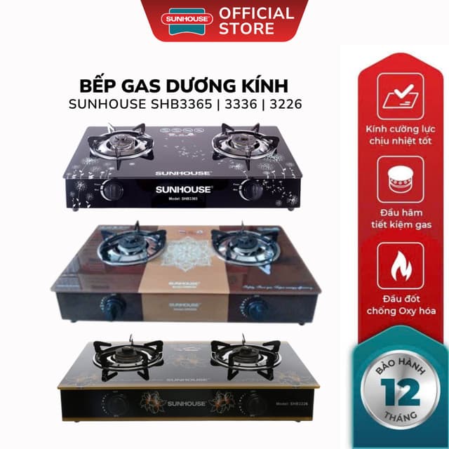 Bếp Gas Đôi Dương Kính Sunhouse SHB3365 / SHB3336 / SHB3226 - Hàng Chính Hãng, Bảo Hành 12 Tháng - Ảnh 1