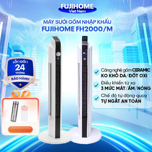 Máy sưởi gốm Nhập Khẩu không khô da Fujihome FH2000, quạt sưởi ấm phòng khách phòng ngủ 20m2 ceramic heaters - Ảnh 6