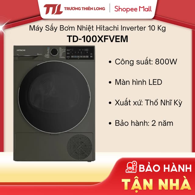 [Shopee - Lắp đặt 0Đ HN HCM] - TD-100XFVEM - Máy Sấy Bơm Nhiệt Hitachi 10 Kg TD-100XFVEM - Ảnh 9