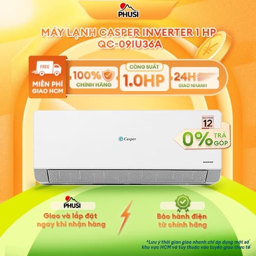 QC-09IU36A [GIAO MIỄN PHÍ HCM] Máy lạnh Casper Inverter 1 HP QC-09IU36A - CHÍNH HÃNG, BH 3 NĂM - Ảnh 1
