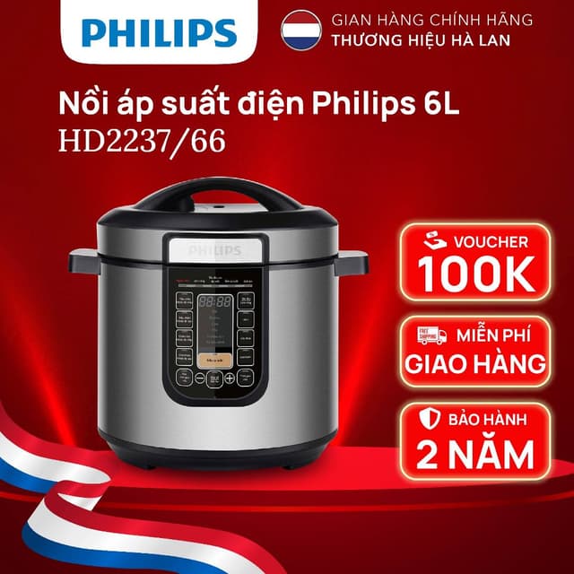 Nồi Áp Suất Điện Philips HD2237/66 6 lít, 14 chế độ nấu đa dạng| Chính hãng, bảo hành 2 năm - Ảnh 9