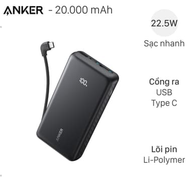 So sánh giá Pin sạc dự phòng Polymer 20000mAh Type C PD QC 3.0 22.5W Anker A110E kèm Cáp Type C rẻ nhất?