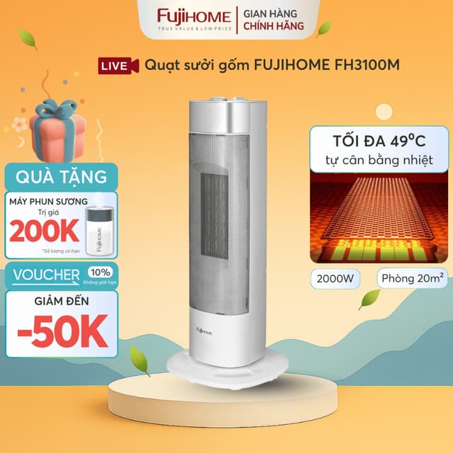 Quạt Sưởi Gốm Nhập Khẩu FUJIHOME FH3100M 2000W, máy sưởi phòng ngủ an toàn heater ấm nhanh mùa đông - Ảnh 11