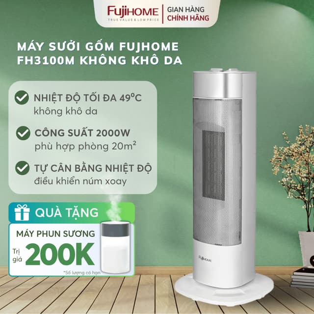 Máy Sưởi gốm Nhập Khẩu FUJIHOME FH3100M 2000W, quạt sưởi phòng ngủ ấm nhanh tiết kiệm điện heater - Ảnh 7