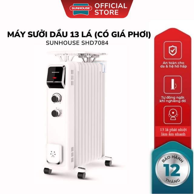 Máy Sưởi Dầu Sunhouse SHD7084 13 Lá (Có Giá Phơi) - Bảo Hành 12 Tháng, Tản Nhiệt Đều, Làm Ấm Nhanh - Ảnh 9