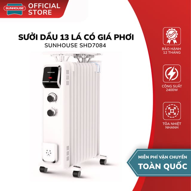 Máy Sưởi Dầu Sunhouse 13 Lá SHD7084 (Có Giá Phơi) - Bảo Hành 12 Tháng, Không Đốt Oxy, Làm Ấm Nhanh - Ảnh 8