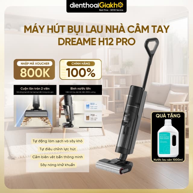 Máy Hút Bụi Lau Nhà Cầm Tay Dreame H12 Pro Không Dây, Hỗ Trợ Lực Kéo - Bảo Hành Chính Hãng 24 Tháng - Ảnh 6