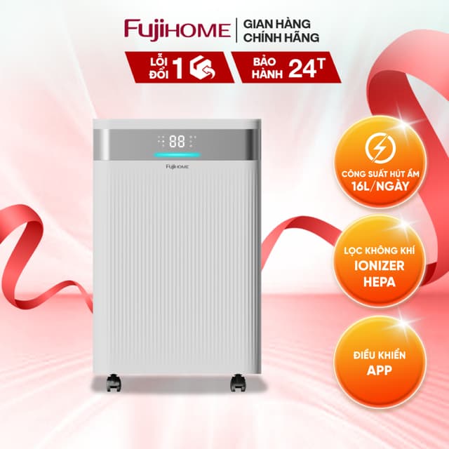Máy hút ẩm Block 16L FUJIHOME DH16NW-HEPA, Có kết nối wifi và điều khiển từ xa kết hợp màng lọc HEPA - Ảnh 1