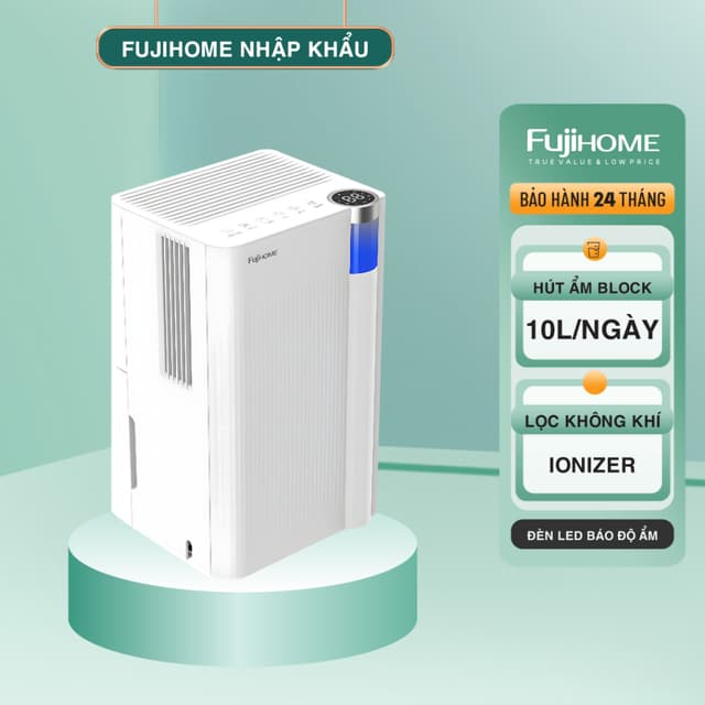 Máy hút ẩm dùng block 10 lít  FUJIHOME DH10NEW Công suất 10L, Ionizer lọc không khí, Chính hãng - Ảnh 5