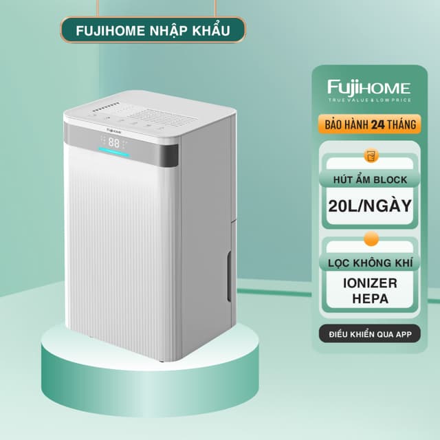 Máy hút ẩm Block FUJIHOME DH20NW-HEPA, Có kết nối wifi và điều khiển từ xa kết hợp màng lọc HEPA - Ảnh 3