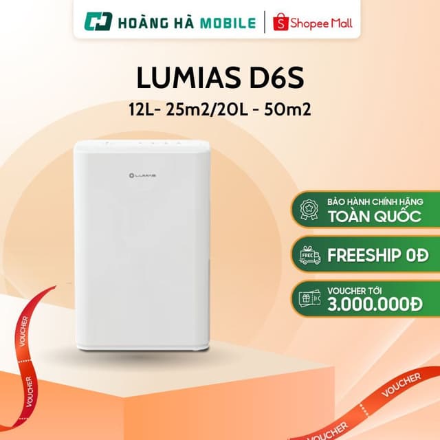 Máy hút ẩm thông minh chính hãng LUMIAS D6S-12L- 25m2/20L - 50m2 - Ảnh 10