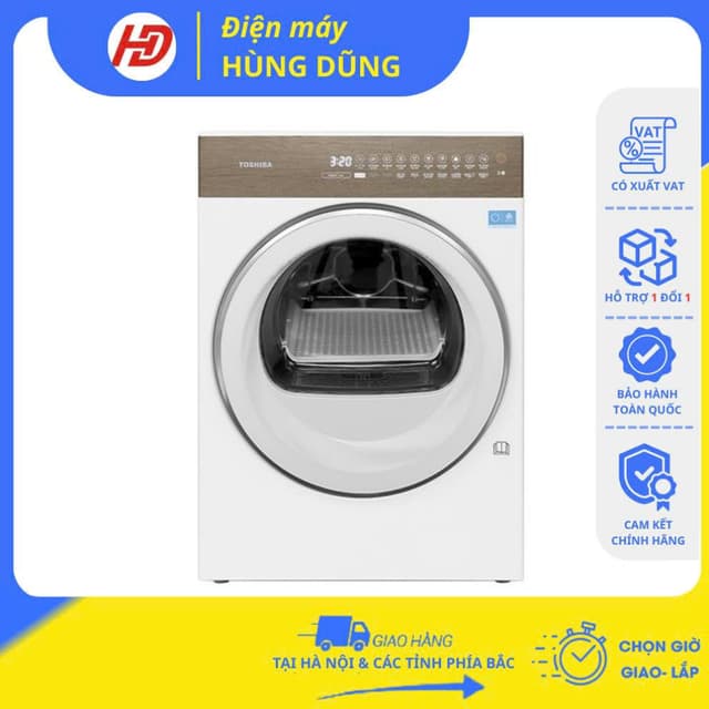 [ GIAO LẮP TRONG NGÀY TẠI HÀ NỘI ] Máy sấy quần áo bơm nhiệt HEAT PUMP Toshiba Inverter 8 kg TD-T37BS90HWV(WT) - Ảnh 9