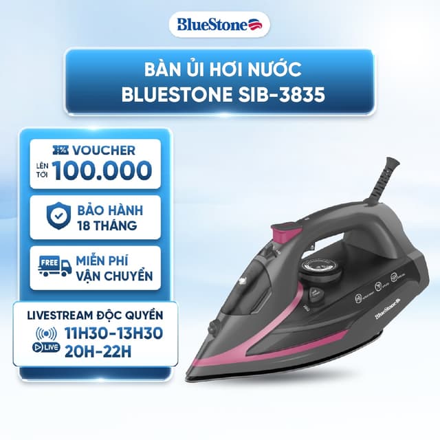 Bàn ủi hơi nước BlueStone SIB-3835 350ml - Công suất 2290-2720W - Mặt đế Ceramic chống dính - Ảnh 4