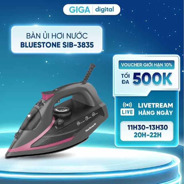 Bàn ủi hơi nước BlueStone SIB-3835 350ml - Công suất 2290-2720W - Mặt đế Ceramic chống dính - BH 24 Tháng - Ảnh 3