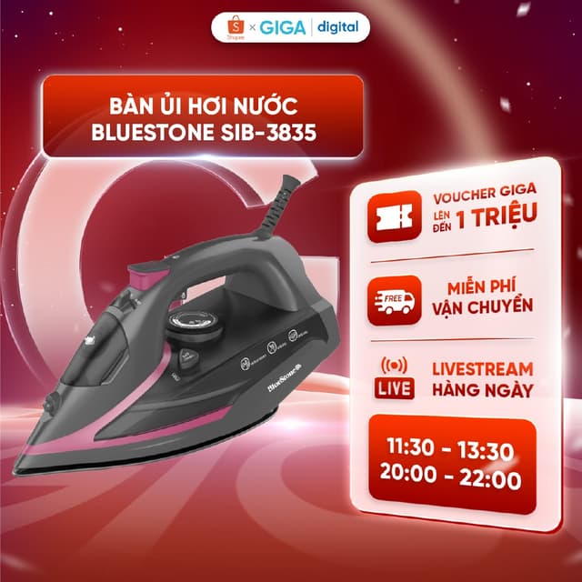 Bàn ủi hơi nước BlueStone SIB-3835 350ml - Công suất 2290-2720W - Mặt đế Ceramic chống dính - BH 24 Tháng - Ảnh 6