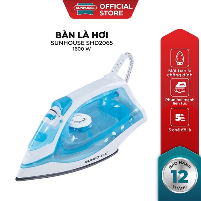 Bàn là hơi SUNHOUSE SHD2065 - Công suất 1600W - Chống dính, dế lỗ phun hơi- Bảo hành chính hãng 12 tháng Ủi Quần Áo Bàn - Ảnh 10