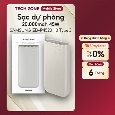 So sánh giá Pin sạc dự phòng 20000mAh Type C PD 45W Samsung EB-P4520 - Hàng chính hãng - Tech Zone rẻ nhất?