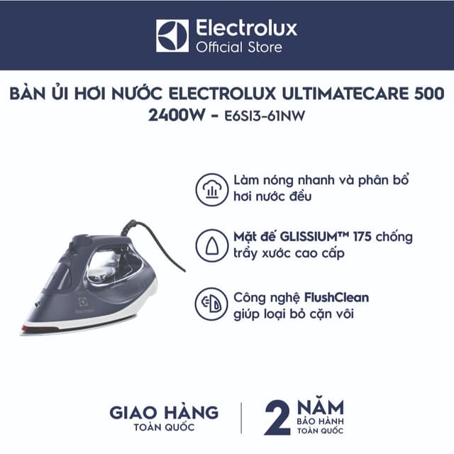 Bàn ủi hơi nước cầm tay Electrolux UltimateCare 500 2400W E6SI3-61NW - BH 24 tháng, ủi nhanh, mặt đế chống trầy xước - Ảnh 8