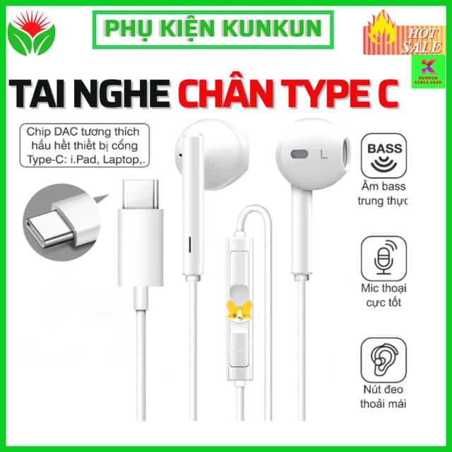 Tai Nghe có dây chân Type C dành cho Samsung Oppo Xiaomi có hỗ trợ mic nghe gọi, âm thanh bass siêu chất. - Ảnh 3
