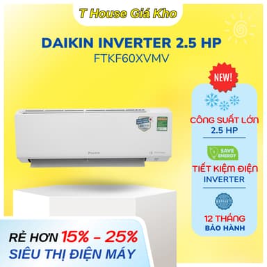 So sánh giá Máy lạnh Daikin Inverter 2.5 HP FTKF60XVMV Mới Tiết kiệm điện, chống ẩm mốc Bảo hành Chính hãng 12 tháng rẻ nhất?