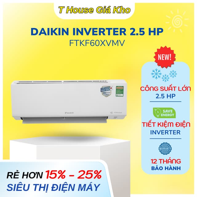 Máy lạnh Daikin Inverter 2.5 HP FTKF60XVMV Mới Tiết kiệm điện, chống ẩm mốc Bảo hành Chính hãng 12 tháng - Ảnh 6