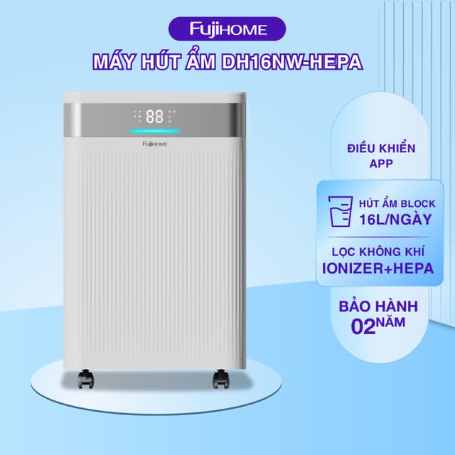 Máy Hút Ẩm Block Fujihome DH16NW-HEPA , Công suất 16 Lít/ngày, có điều khiển từ xa và màng lọc HEPA - Ảnh 2