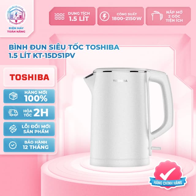 Bình Đun Siêu Tốc Toshiba KT-15DS1PV - Dung Tích 1.5 Lít - Chính Hãng - Ảnh 1