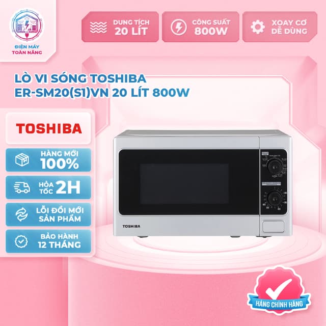 Lò Vi Sóng Toshiba ER-SM20(W1)VN - Công Suất 800W - Dung Tích 20 Lít - Chính Hãng - Ảnh 1