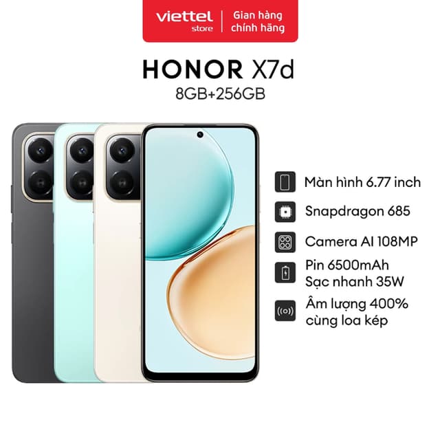 Điện Thoại Di Động HONOR X7d 8GB+256GB Chính hãng | Pin 6500mAh | Camera 108MP - Ảnh 1