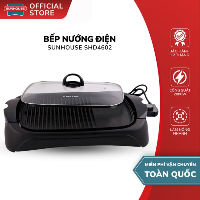 Bếp Nướng Điện Sunhouse SHD4602 - Bảo Hành 12 Tháng, Kèm Nắp Kính Cường Lực, Các Bộ Phận Tháo Rời - Ảnh 6