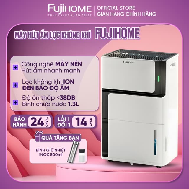 Máy hút ẩm lọc không khí Ion FUJIHOME DH07 Nhập Khẩu, công nghệ máy nén block đèn báo chỉ số độ ẩm sấy quần áo đa năng - Ảnh 12