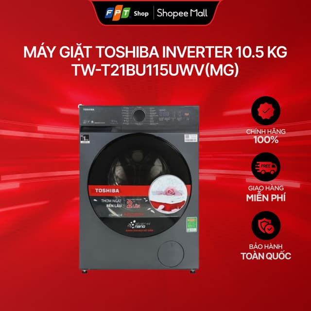 [Chỉ GH tận nơi]  Máy giặt cửa trước Toshiba Inverter 10.5 kg TW-T21BU115UWV(MG) - Ảnh 11